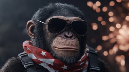 Cool Monkey Wearing Sunglasses with a Bandana Celebrating in a Festive Setting