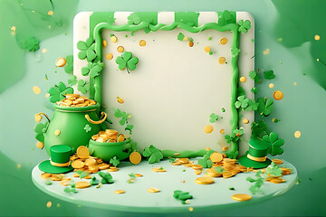 St. Patrick's Day Scene with Gold Coins and Shamrocks, Perfect for Luck and Celebration