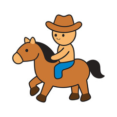 Kawaii cowboy riding horse outline art