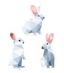 Cute Rabbit Animal Set in low poly polygonal.  Rabbit Icon in abstract set. Vector of Rabbit domestic animal collection. rabbit polygon illustration for kids book