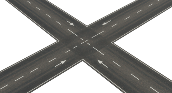 Isolated Asphalt Road Intersection with Directional Arrows for Transportation