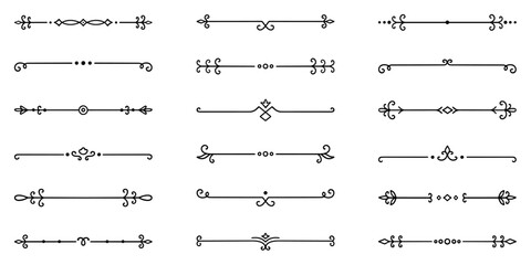 Text dividers doodle set. Wedding decorative elements. Divider ornament, borders, vintage line separators. Hand drawn vector illustration isolated on white background