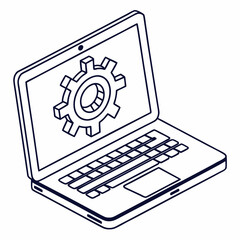 Laptop computer gear icon isometric design technology