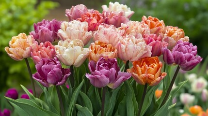 Obraz premium Double late tulip collection blooming in spring garden