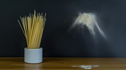 Spaghetti with Flour, and Dark Background.