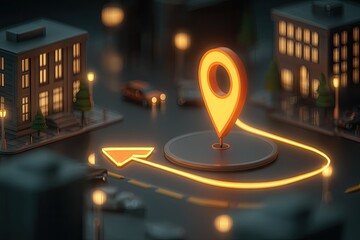 Night city navigation, glowing map pin