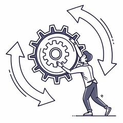Man moving large gear mechanism business process improvement