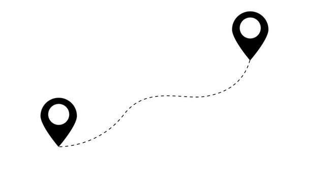 Two location pins connected by a dashed line animated.animated two pin location with directional line,