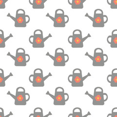 Seamless Pattern with Watering can. Garden background. Vector flat illustration.