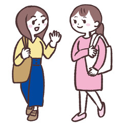 歩きながら会話する女性のイラスト
