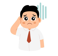 Cartoon Illustration of a Sad Cute Schoolboy