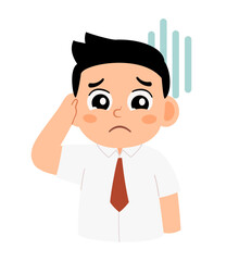 Cartoon Illustration of a Sad Cute Schoolboy