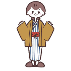 旅館の浴衣を着た女性のイラスト