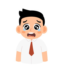 Cartoon Illustration of a Crying Cute Schoolboy