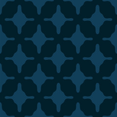 Abstract vector seamless pattern. Simple geometric ornamental texture with curved lines, smooth shapes, repeat tiles. Stylish dark blue background. Elegant repeated design for decor, cloth, textile