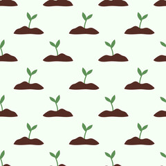 Seamless pattern with plant sprout. Garden background. Vector flat illustration.