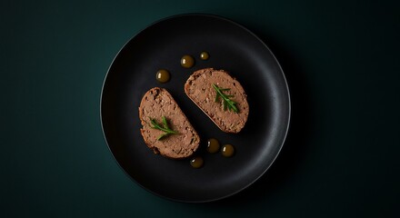 Overhead Shot of Dark Brown Pate on Toasted Bread Slices
