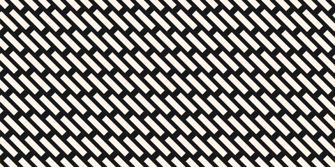 Paving stones floor texture, brick wall. Vector seamless pattern with diagonal dash lines, rectangles, parallel stripes. Abstract endless black and white  background. Repeated design for decor, print