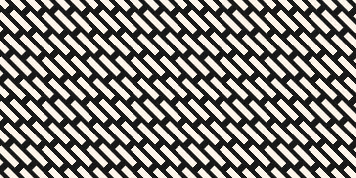 Paving stones floor texture, brick wall. Vector seamless pattern with diagonal dash lines, rectangles, parallel stripes. Abstract endless black and white  background. Repeated design for decor, print