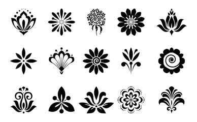 Flower icons set. Isolated elements for design. Vector graphics.
