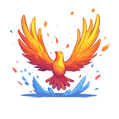 Fototapeta premium Vibrant phoenix rising from water, symbolizing rebirth and renewal with colorful feathers and dynamic splashes