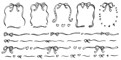 vector set of frames Ribbon frame Doodle in ink - retro simple monochrome ribbon frame set