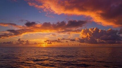 Fototapeta premium Beautiful ocean sunset landscape photography with colorful sky and water view scene