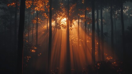 Magical Sunrise Forest  Golden Rays   Misty Trees