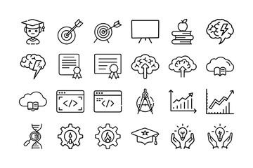 Learning Innovation and Technology Line Art svg outline icon set