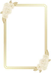 Simple luxury frame in vintage gold color, decorated with white flowers.