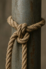 Frayed Rope Binding on Rusty Metal &ndash; Industrial Macro
