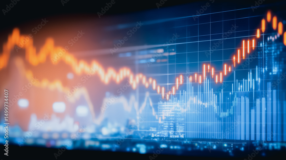 Poster dynamic financial data: the image showcases an abstract representation of financial charts, vividly 