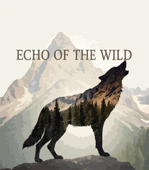 wolf in the mountains vector illustration