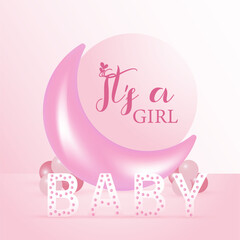 Baby Shower invitation card design. Babies elements, clothes, balloons, toys and decoration. Its a girl New baby arrival party vector template.