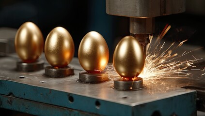 Gold eggs on a metal production line