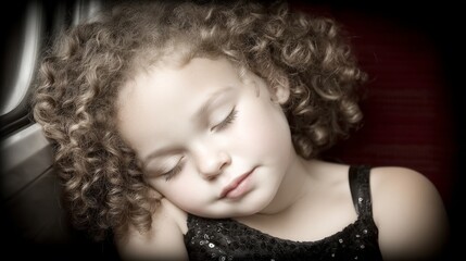 Fototapeta premium Peaceful young girl with curly hair sleeping peacefully with eyes closed