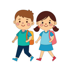 Fototapeta premium adorable siblings walking to school together with school bagpacks