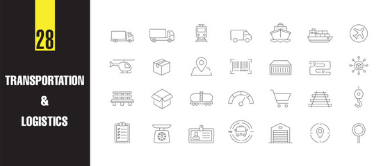 Naklejka premium Minimalist Transport & Logistics Line Art Icons 