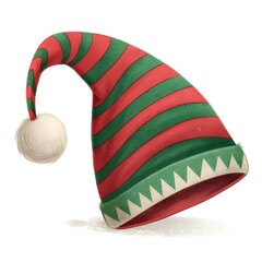 Festive Elf Hat with Red and Green Stripes and Decorative Elements