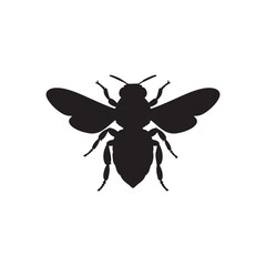 Obraz premium Black bee silhouette silhouette vector flat illustration on white background.
