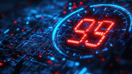 Digital display of "59" on circuit board