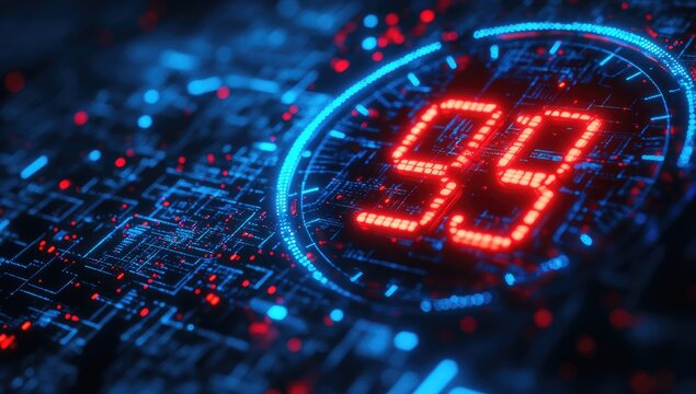 Digital display of "59" on circuit board