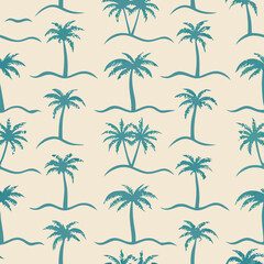 Teal Palm Tree Seamless Pattern Background