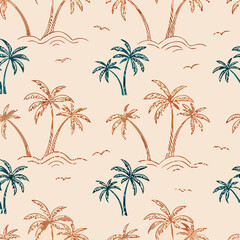 Obraz premium Seamless Palm Tree Pattern: Tropical Beach Illustration