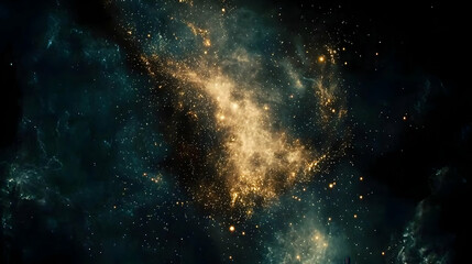 Naklejka premium Colorful Deep Space Nebula With Golden Clusters