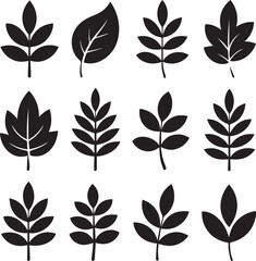 Collection of simple black leaf silhouettes
