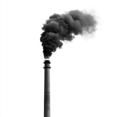 Dark smoke billows from a tall industrial chimney against a white background (2)