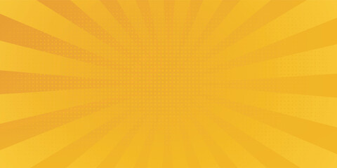 Naklejka premium Pop art pattern. Comic background with speech bubble and halftone. Yellow cartoon retro starburst texture with dots. Duotone effect. Vintage gradient banner. Funny superhero print. Vector illustration