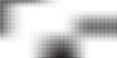 Dotted halftone gradient texture. Vanishing polka dot background. Repeating dots gradation pattern background. Black fading comic pop art overlay backdrop. Raster effect wallpaper. Vector halftone