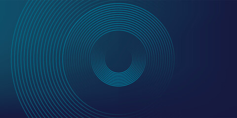 Abstract blue glowing geometric lines on dark blue background. Modern shiny blue circle lines pattern. Futuristic technology concept. Suit for cover, poster, banner, header, website.eps10